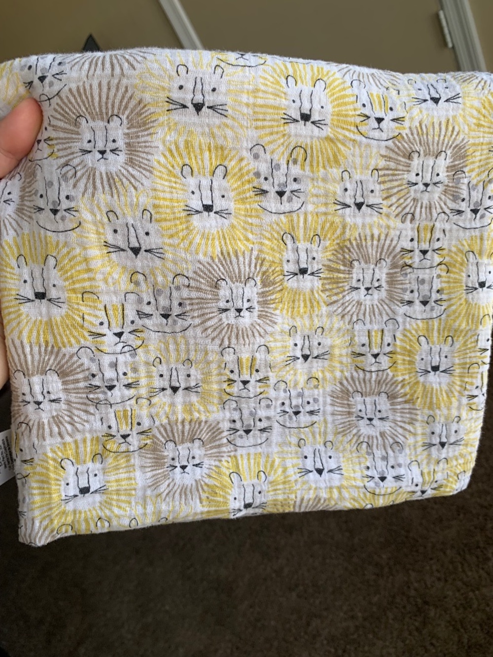 Pottery Barn Kids Lion Muslin 100% Organic Cotton Baby Receiving Blanket 45x47